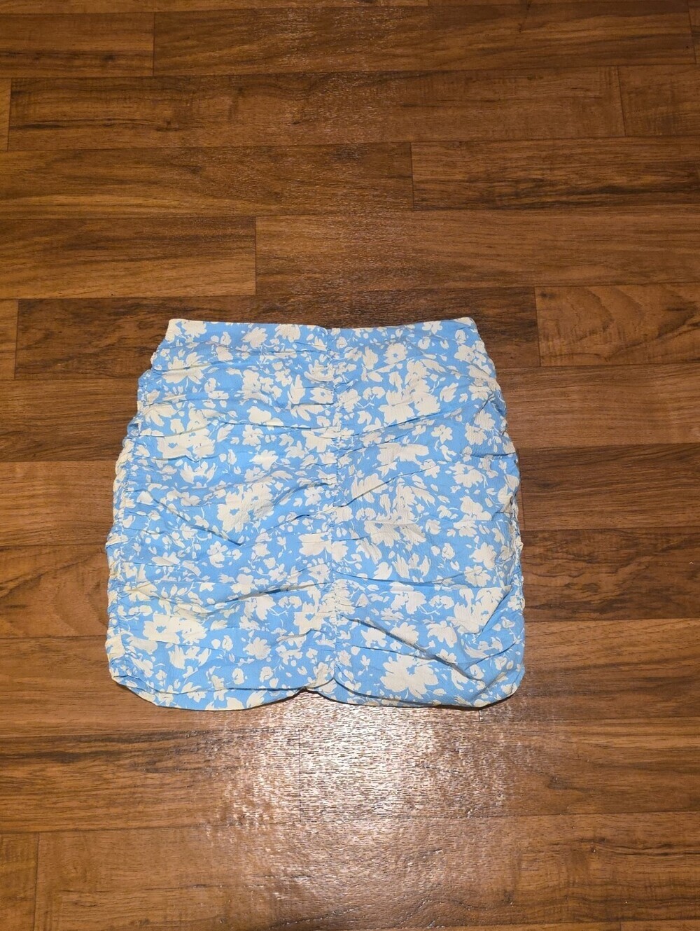 Mango Light Blue and White Floral Ruffled Mini Skirt